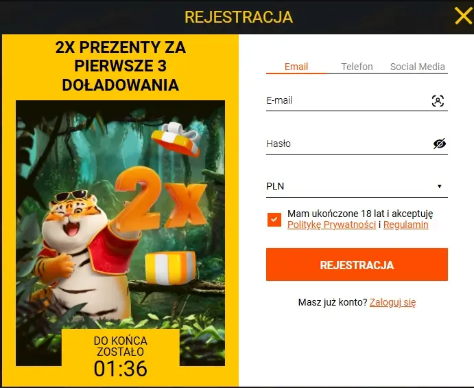 formularz rejestracyjny Spinamba Casino